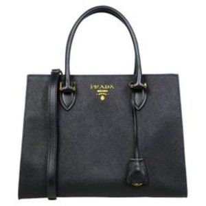 NEW Authentic PRADA Saffiano Soft Calf Black Handbag 1BA228